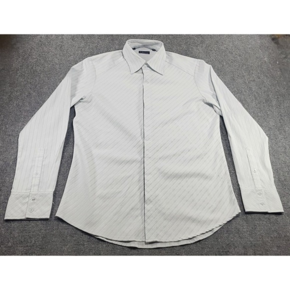 7 Diamonds Dress Shirt Men's X-Large Blue Diagonal Striped Hidden Button Up